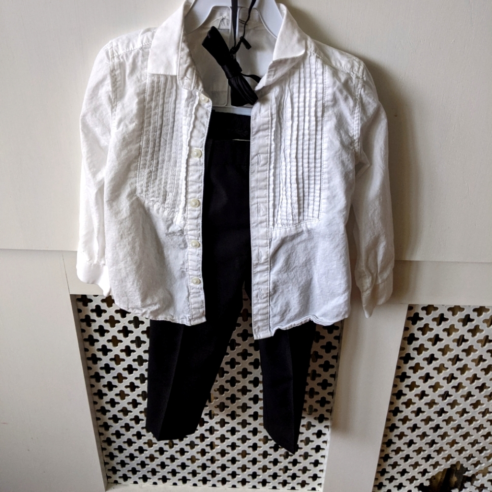 Dress shirt, pants and bowtie